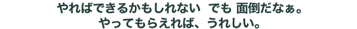 ���΂ł��邩������Ȃ��@�ł��ʓ|���Ȃ��B����Ă��炦��΁A���ꂵ���B