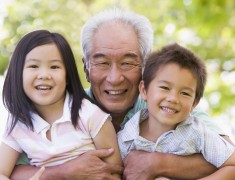 Grandfather posing with grandchildren