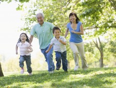 Grandparents running with grandchildren